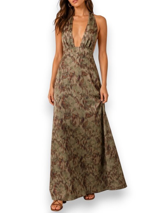 Who What Wear Dresses & Skirts - WHOWHATWEAR Floral Open Back Halter Plunge Maxi Dress Size 4